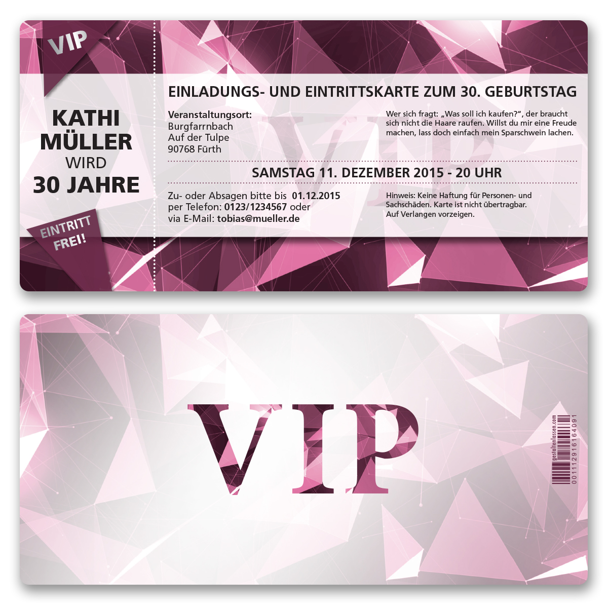 Einladungskarten als VIP Eintrittskarte online gestalten