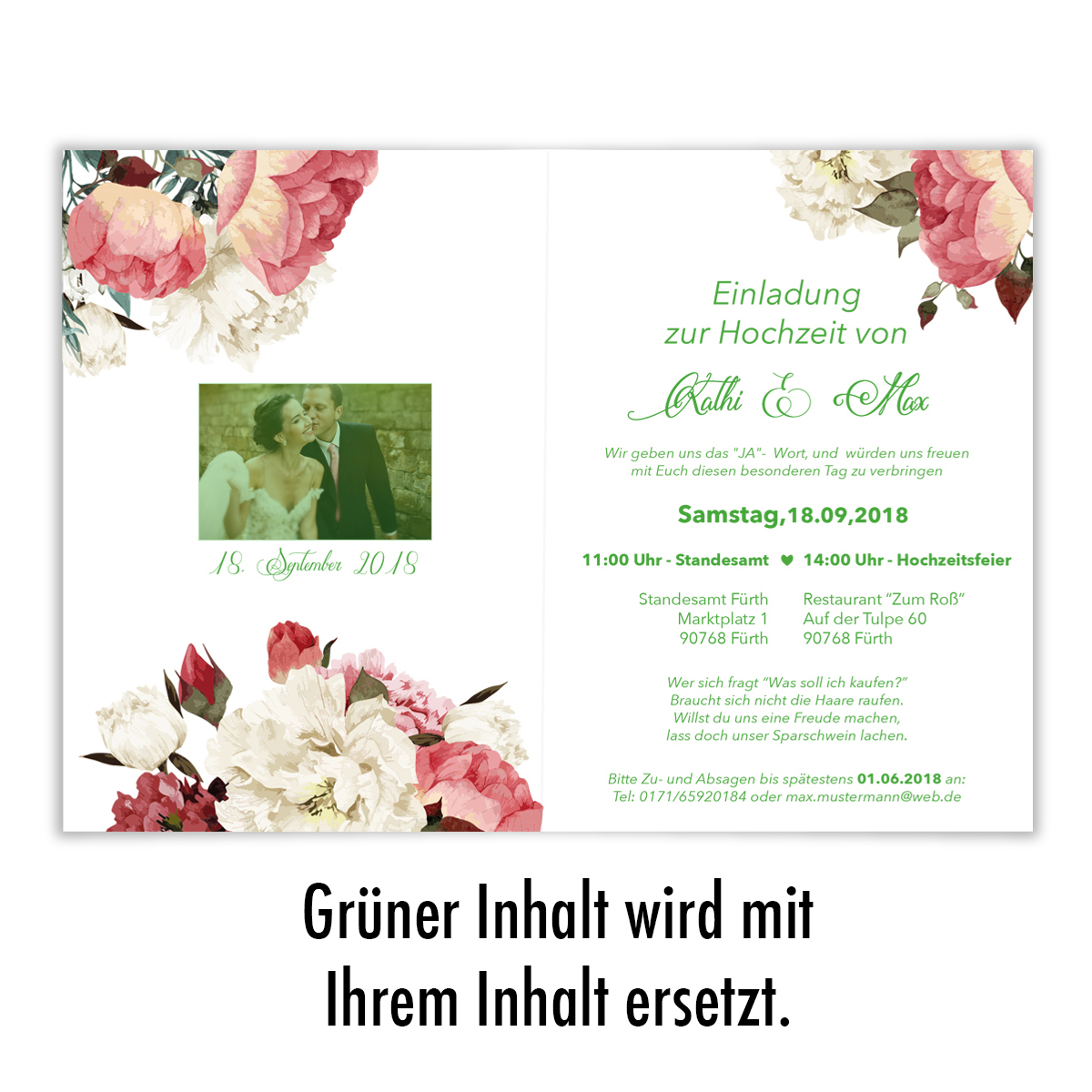 Einladungen Zur Hochzeit Blumen Rosen Klappkarten Einladungskarten Ebay